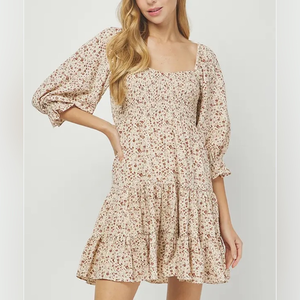 🐣Eluxer Chic Floral Mini Dress in Cream